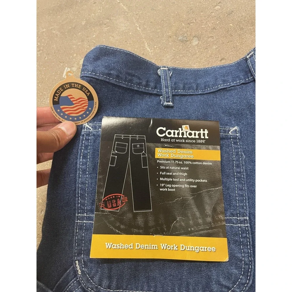 Carhartt Jeans Mens 34x34 Blue Washed Denim Work Dungaree Carpenter‎ Made USA